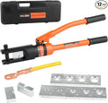 HZLZRZ Hydraulic Crimping Tool, 16 Tons Battery Cable Crimping Tool and Range 4AWG-500MCM, 10 Pairs of Dies for Kit, Yellow Battery Cable Terminal and wire crimpers (YQ/240A)