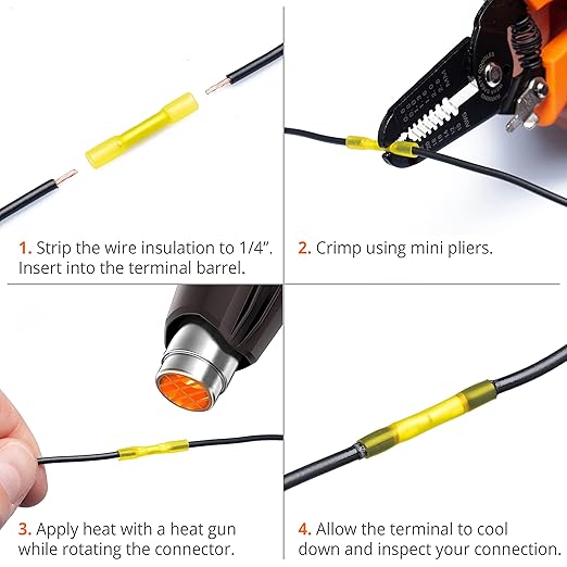 Wirefy 150 PCS Heat Shrink Butt Connectors Yellow 26-24 AWG - Marine Grade Butt Splice Connectors - Electrical Waterproof Heat Shrink