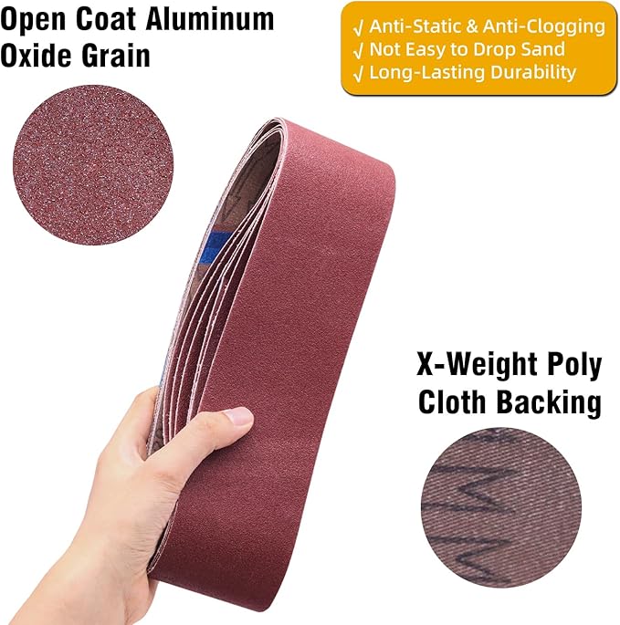 7 Pack 6 x 48 Inch Sanding Belts,6x48 Belt Sander Sanding Belts Aluminum Oxide,40/60/80/120/180/240/400 Grits Sander Belts Assortment for 6x48 Belt Sander