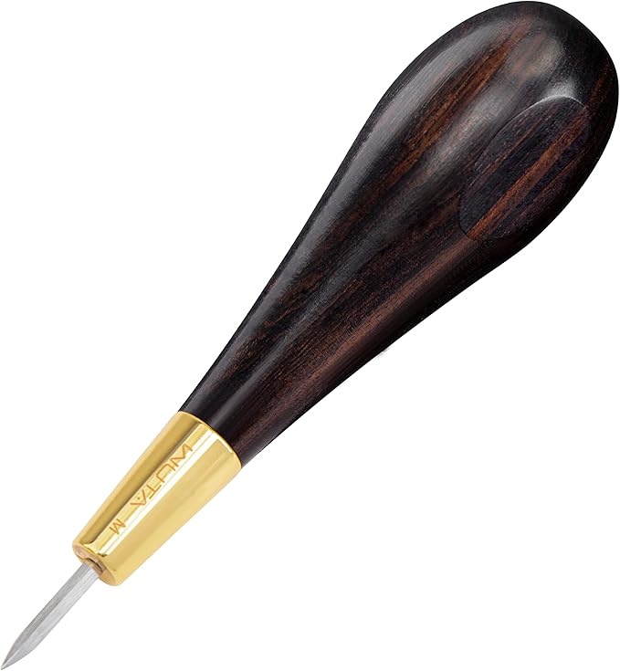 WUTA Leather Craft Diamond Awl Shape Stitching Awl Ebony Blackwood Handle Sewing Awl Kits Handmade Sewing Tools DIY Stitcher Taper,4mm 1pcs