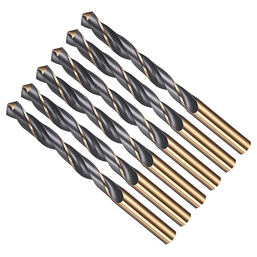 Drill Bit, 10.5mm Cutting Diameter, 4341 HSS Gold and Black 118° Cutting Angle Number Jobber Bits - (Applications: for Drilling Soft Metal Plastic Wood), 6-Pieces