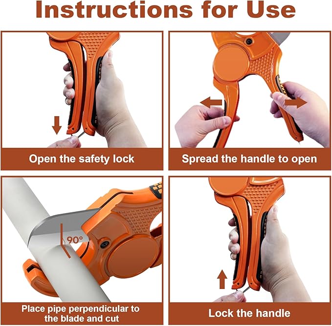 Kerry PVC Pipe Cutter, Up to 1-5/8" Ratcheting Heavy-Duty PEX POLY PE Plastic Hoses and Plumbing Tube Cutting Tool, Sharp Stainless Steel Blades, Thicken Aluminum Body Extended Handle