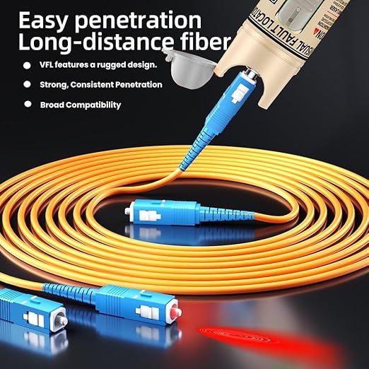 Visual Fault Locator,80-100KM Fiber Optic Cable Tester Meter, VFL Red Light Pen Light Source Testers (Golden)
