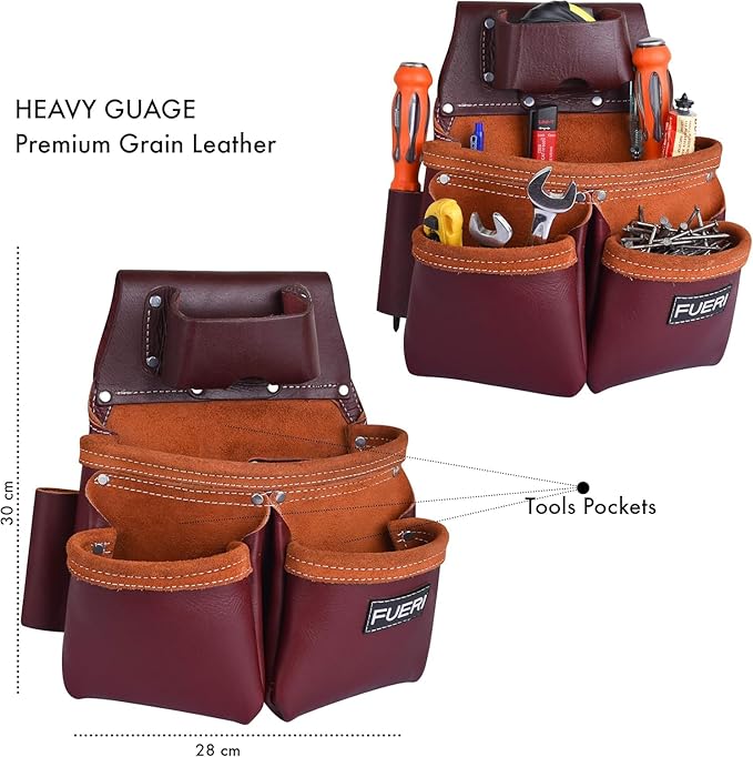 Heavy Duty 19 Pocket Leather Tool Belt with Suspender Multipurpose Pockets Work Organizer Pouch Framing Fat Lip Tool Holder for Carpenter, Construction, Handyman, and Electrician Tool Belt Set