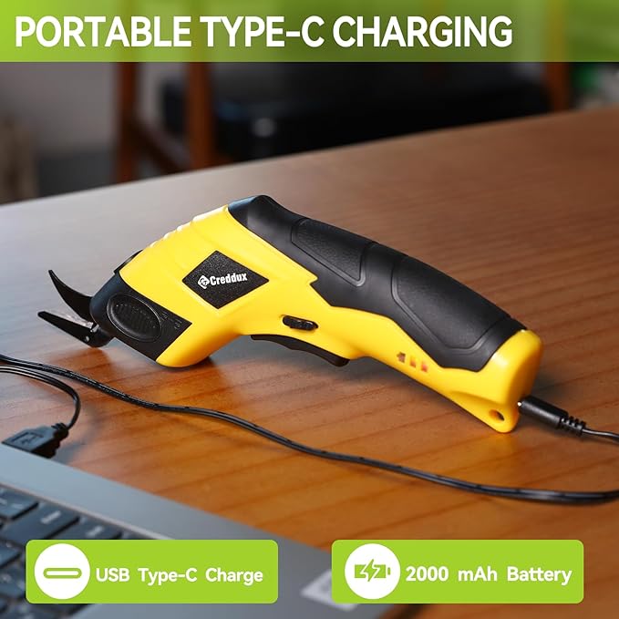 Cordless electric scissors for cardboard Fabric Cutter Cardboard Cutter Tool for Crafting,and Sewing with Usb Cable Yellow