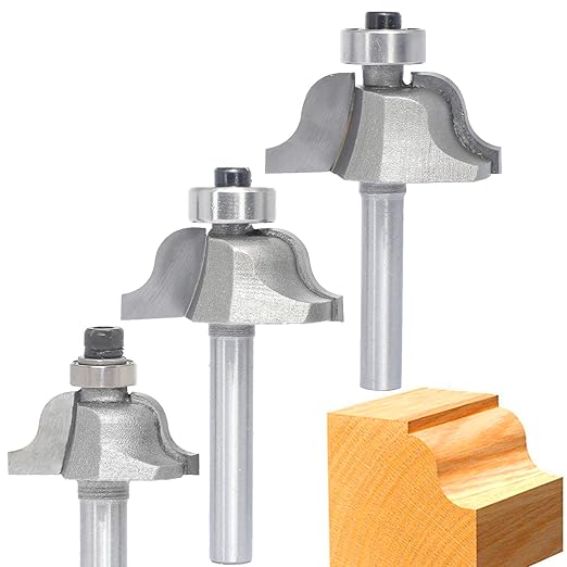 3Pcs Roman Ogee Router Bit Set,1/4" Shank,Bearing Guided Decorative Edge Bits Double Radius 5/32",3/16",7/32" Edging Cutter for Wood Profiling,Routing,Molding