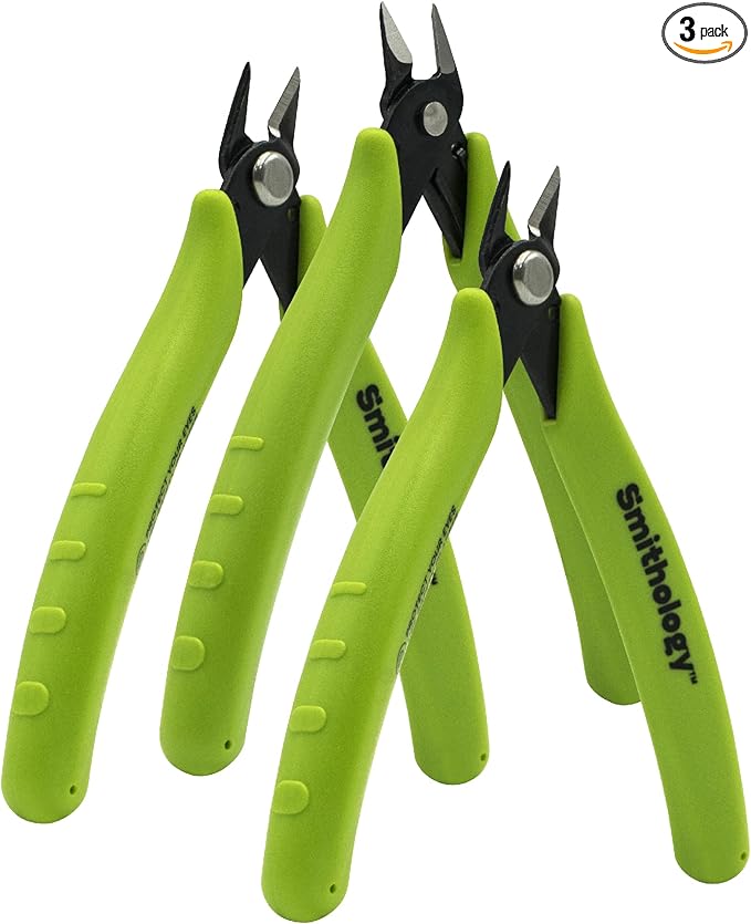 Smithology 4.8” Micro Flush Cutters 3PCS | Made from High Carbon Steel with Hidden Springback Design & Non-Slip Handles for Trimming Metal Wires, Zip Ties, Cables, Circuit Boards, & DIY Projects
