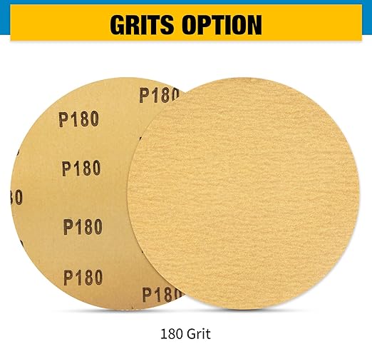 S SATC 100 PCS PSA Sanding Discs 6 Inch Adhesive Backed Sandpaper 180 Grit Sander Attachment for Drill Self Stick Aluminum Oxide Round Automotive Sandpaper with Sticky Back