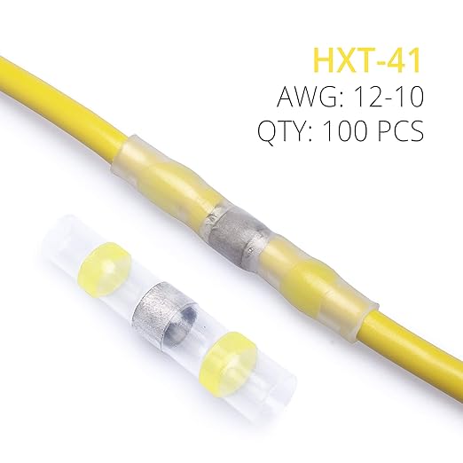 Wirefy 100 Pieces Electrical Heat Shrink Solder Lugs - Waterproof Electrical Terminals - Waterproof End to End Connection - Yellow 4-6mm²