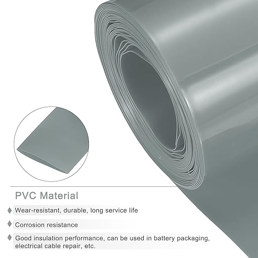 MECCANIXITY Battery Wrap PVC Heat Shrink Tubing 42mm Dia 66mm Flat 20 Feet(6meters) Silver Gray Good Insulation for Battery Pack