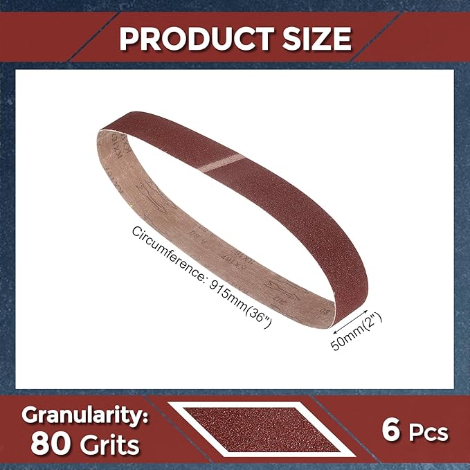 6Pcs Sanding Belts 2 x 36 Inch 80 Grit Aluminum Oxide Abrasive Sandpaper for Belt Sander Metal Grinding Wood Working Weld Rust Removal