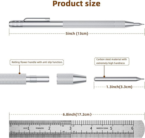 2-Pack Tungsten Carbide Scriber, Metal Scribe Tool with 25 Replacement Marking Tips & Steel Ruler - Knurled Aluminum Handle & Magnet, Engraving Pen for Glass/Ceramics/Metal Sheet (2)
