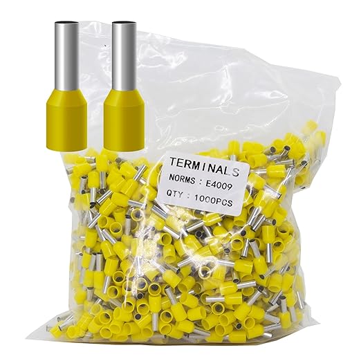 Fidioto 1000pcs AWG12 Terminal Connector Wire Insulated Cord Pin Ends Terminals for Electric, Industrial, Chemical Industry, Power Control System, etc. (Yellow-1000PCS-12wg)