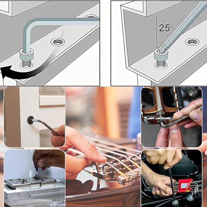 TOP-VIGOR 5Pcs 3/16" Ball End Hex Key Wrench, L Shaped Long Arm Allen Wrench for Household DIY, Professional Machine Repairing, CR-V