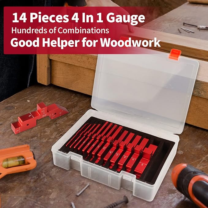 Setup Blocks Woodworking, 14pcs Aluminum Setup Blocks Height Gauge Set for Router Table Saw and Angle Measure Set up (Each Setup Bars has Different Thickness)