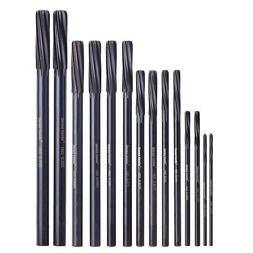 M2 High Speed Steel Premium Chucking Reamer Set, 14 pcs Over and Under Sizes 0.1240'' Thru 0.5010'', Spiral Flute, Enlarge, Smoothing and Finishing Holes
