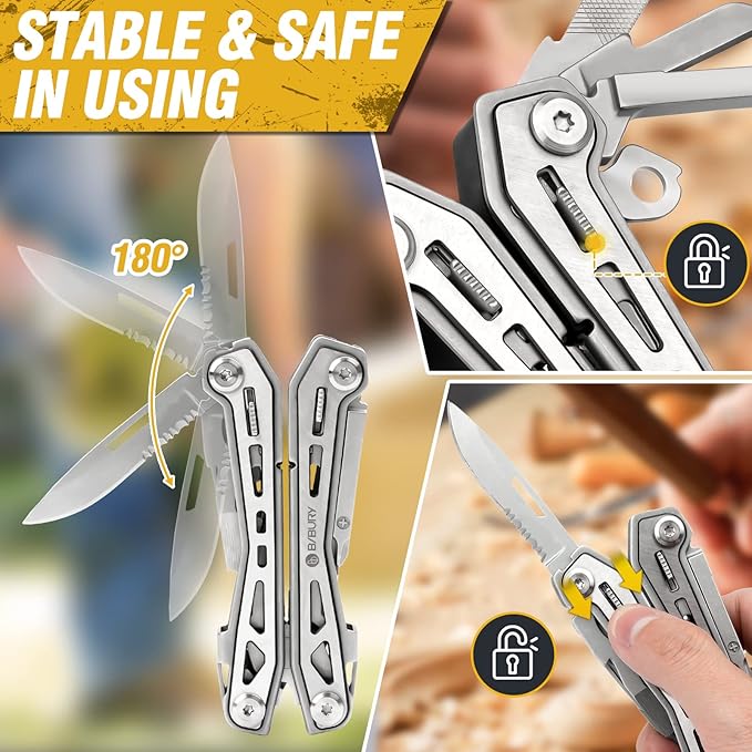 BIBURY Multitools BI2043, 17-in-1 Portable Multitool Foldable Spring-Loaded Pliers with Scissors, Can Opener & Screwdriver, Safety Locking EDC Tools for Camping Outdoor Activities Home Repair (Black)