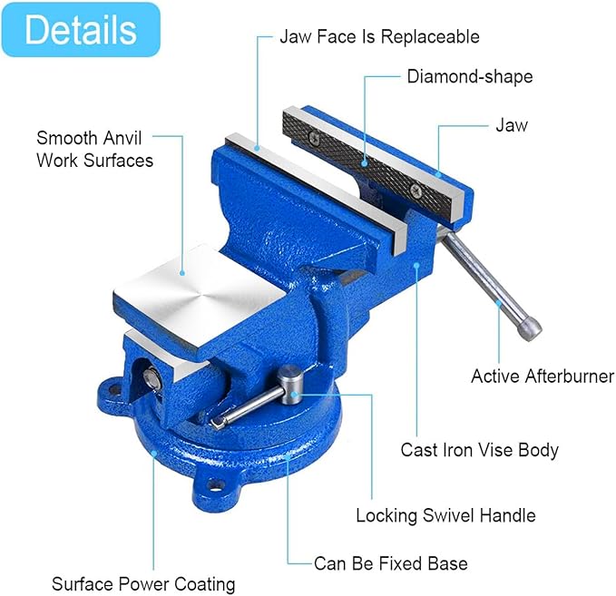 5" Heavy Duty Bench Vise with Anvil Swivel Table Top Clamp Locking Base