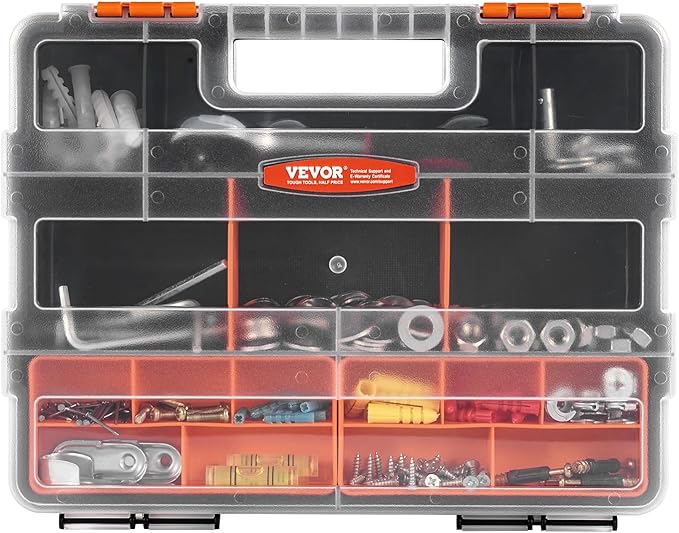 VEVOR 3-Pack Small Parts Organizer, 21 Compartments Tools Organizer Box with Removable Dividers, PP Hardware Storage Box with Safety Latch & Portable Handle for Nuts, Bolts, Screws, Nails
