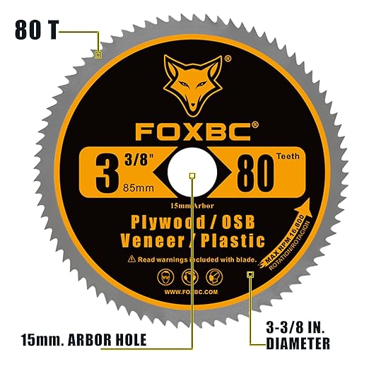 FOXBC 3-3/8 Inch Compact Circular Saw Blade Set, Multi-Material Cut for Wood, Plastic, Metal, Tile Cutting, 15mm Arbor - 6 Pack