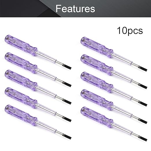 Fielect 10pcs Voltage Tester Voltage Detector Pen Circuit Tester Tool Steel Batch Slotted Test Pencil JRDB-168 AC/DC 100-500V Clear