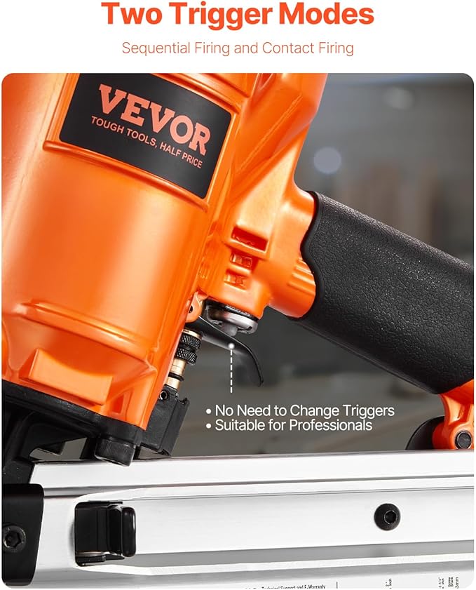 VEVOR Framing Nailer, 80-120PSI Air Nail Gun, 2" to 3-1/2" 21 Degree Full Round Head Pneumatic Framing Nailer with Tool-Less Depth Adjustment & Dual Trigger Modes, Ideal for Framing Decking Flooring