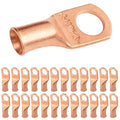 SELTERM 25pcs 4 AWG 3/8" Stud (Wide Pad) Battery Lugs, Ring Terminals, Heavy Duty Copper Wire Lugs, Battery Cable Ends, 4 Guage Ring Terminal Connectors, UL Bare Copper Eyelets Battery Cable Lugs