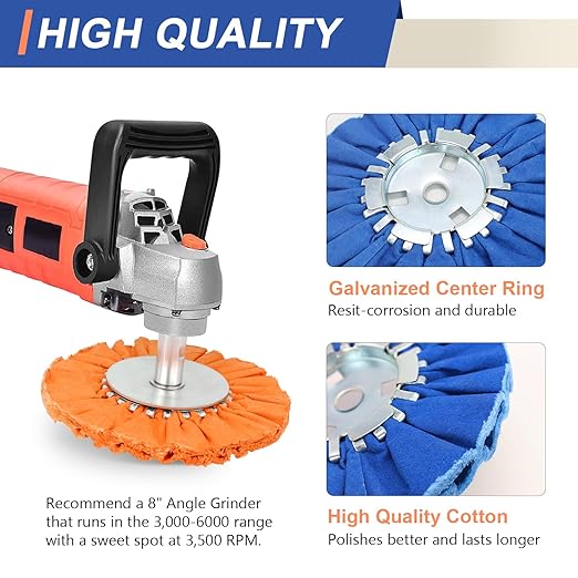 9 Pcs Airway Buffing Wheel Kit 8 Inch Polishing Wheel and Polishing Compound for Angle Grinder Buffing Rake Buff Safety Flange Aluminum Polishing Kit 8" in Diameter 5/8" in Arbor Hole