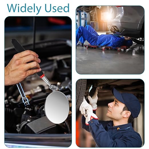 Telescoping Flexible Circular Mirror - 360 Rotation with Extended Handle - Round Inspection Mirror for Vehicle Condition (3 Inch Dia)