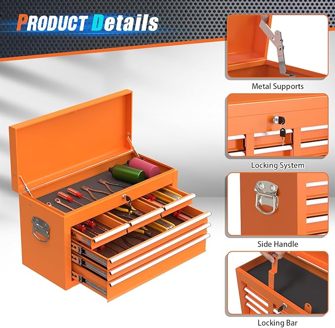 8-Drawer Rolling Tool Chest with Wheels, 2-in-1 Detachable Tool Box with Drawers and Large Cabinet, Rolling Tool Chest Storage Cabinet with Lockable for Warehouse, Garage, Workshop (Orange)
