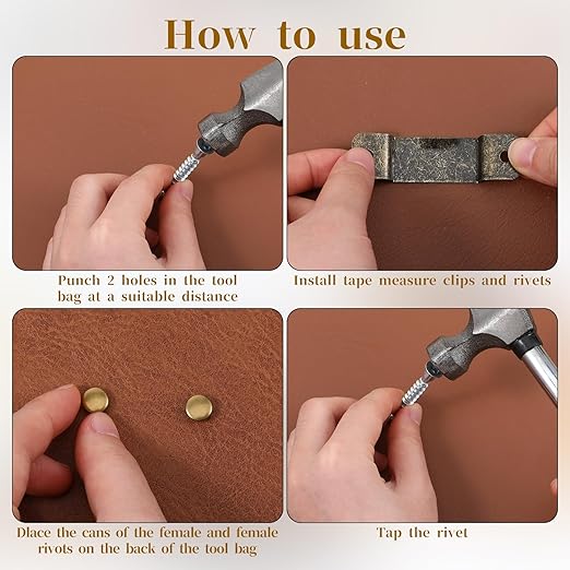 6 Pcs Tape Measure Clip Measuring Tape Holder Metal Measuring Tape Belt Holder Tape Holder for Tool Belt Tape Measure Clips with Rivets with Rivets Tape Measure Hanging Tape Holder for Easy to Carry