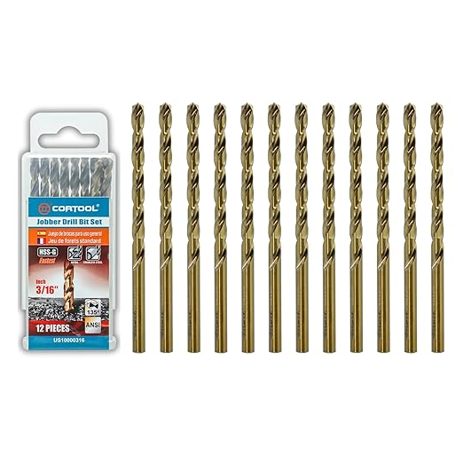 3/16 inch Cobalt Drill Bits (12Pcs), M35 HSS Metal Jobber Length Twist Drill Bit Set for Hard Metal, Stainless Steel, Iron, Copper, Aluminium, Brass, Plastic & Wood