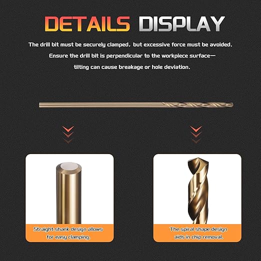 Drill Bit, #60 Cutting Diameter, 4341 HSS Gold Finish 118° Cutting Angle Number Jobber Bits - (Applications: for Drilling Soft Metal Plastic Wood), 10-Pieces
