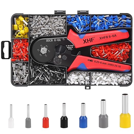 XHF 1700 PCS Ferrule Crimping Tool Kit with Hexagonal Ferrule Crimper Insulated Wire End Ferrules Terminals
