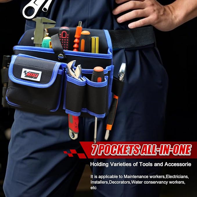 Tool Belt,600D Water-draining Oxford Cloth Tool Belts for Men,Electrician Tool Belt Widely Applied to Repairmen,Electrician,Carpenter,Construction (7 pockets)