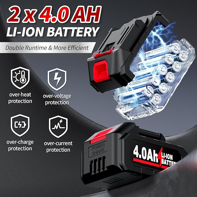 Cordless Angle Grinder 4-1/2", Brushless Metal Grinder 12000 RPM, Power Angle Grinder with 2 * 4.0Ah Batteries & 3 Cutting Wheels, Electric Grinder Tool Kit for Cutting, Grinding