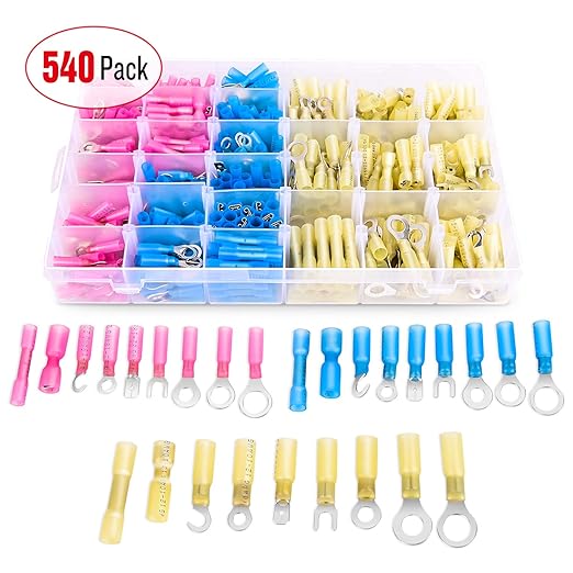 Nilight 540 PCS Heat Shrink Wire Connectors Waterproof Automotive Marine Electrical Terminals Kit Ring Fork Hook Spade Butt Splices