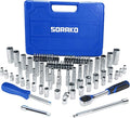 SORAKO 87-Piece Drive Socket Wrench Set, 1/4-Inch Drive, Chrome Vanadium Steel, Includes 72 Tooth Ratchet, Sockets, Case