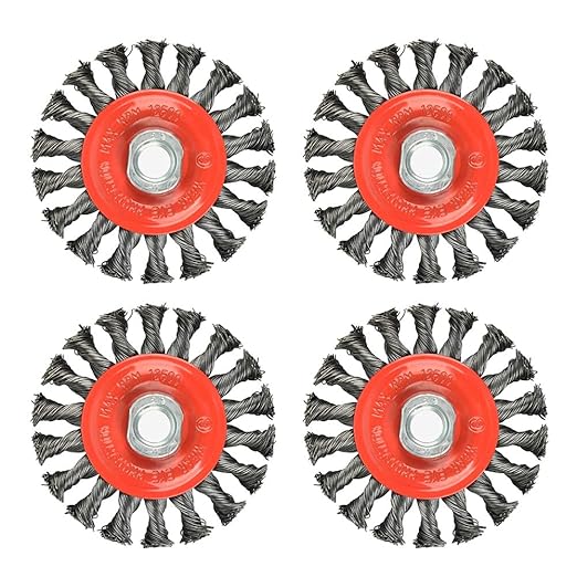 A A IN 4Pack Wire Wheel for Angle Grinder, 4 Inch Twisted Knotted Grinder Wire Wheel Brush with 5/8"-11 Threaded Arbor for Angle Grinder,Carbon Steel Wire Cup Brush for Rust,Corrosion,Paint Removal