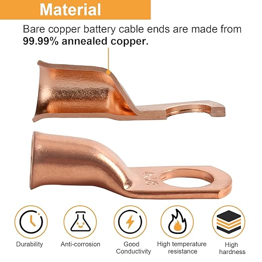 1/0 AWG 1/4" Stud (25 pcs.), Heavy Duty Battery Ring Terminal, 0 Gauge Connectors, 1/0 Copper Wire Lugs, Copper Ring Terminals, Battery Cable Ends, Battery Cable Lugs, Tubular Ring Terminal Connectors