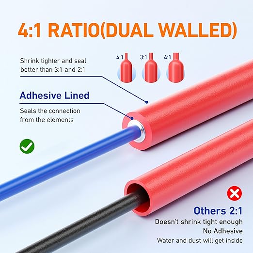 TKDMR 446 Pcs Heat Shrink Tubing Kit - 4:1 Ratio Adhesive Lined, Marine Grade Shrink Wrap - Industrial Heat Shrink Tubing,Red and Black
