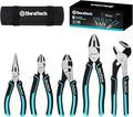 DURATECH 5-Piece Cr-Ni Pliers Set, 6" Long Nose, Slip Joint, Diagonal Cutting, 8" Linesman, Groove Joint Pliers, Easy Storage Oxford Rolling Pouch