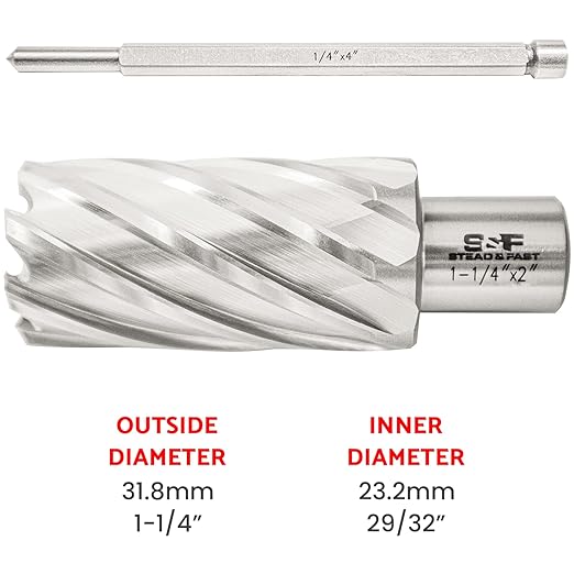 S&F STEAD & FAST Mag Drill Bits 1-1/4" Diameter 2" Cutting Depth, 1Pc, Annular Cutter with Pilot Pin for Magnetic Drill Press