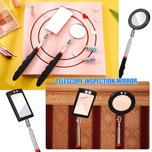 4 Pieces Telescoping Inspection Mirror Telescoping LED Lighted Flexible Inspection Mirror Tool for Checking Observing Vehicle Small Parts(Classic Style)