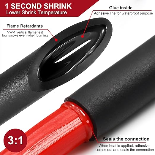 Chanzon 300 Pcs Heat Shrink Tubing Kit, 3:1 Red Sleeving Heat Shrink Wrap Tubing with Length 1.77" (inch), Marine Grade Electrical Waterproof Polyolefin Heat-Shrink Tube