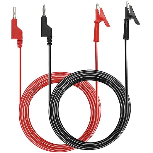 Sumnacon Multimeter Banana Plug to Crocodile Alligator Clip Test Probe, 2PCS 4mm Stackable Colorful Silicone Banana Plug to Alligator Clip Test Probe Lead Wire Cable 3 M/9.8 Ft