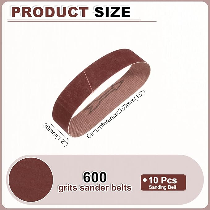 HARFINGTON 1.2 x 13 Inch Sanding Belts, 10 Pcs 600 Grits Aluminum Oxide Abrasive Belt Sander File Belt for Woodworking, Metal Polishing, Knife Sharpener