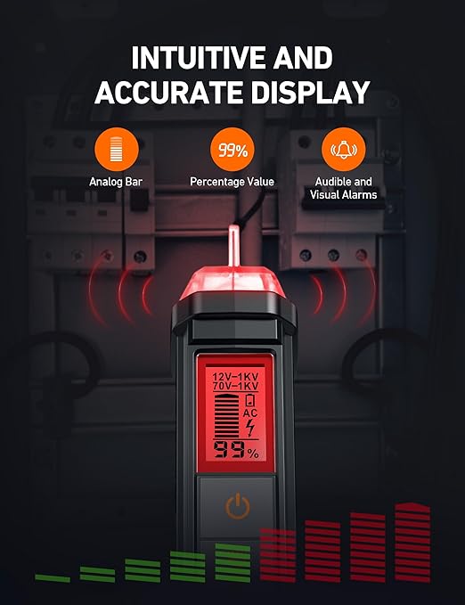 AstroAI VTS1000H Voltage Tester with Screwdriver, Non-Contact Electrical Tester, Dual Range AC 12V/70V-1000V, Live Wire Test, Wire Breakpoint Finder, Audible Alarm, LCD Percentage Display, Red