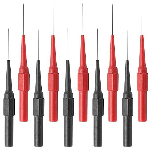 10pcs 0.7mm Back Probe Pins, Electrical Needle Probes, Insulation Piercing Pin Test Probes, 4mm Banana Socket Connection Multimeter Back Probes (Black, Red)