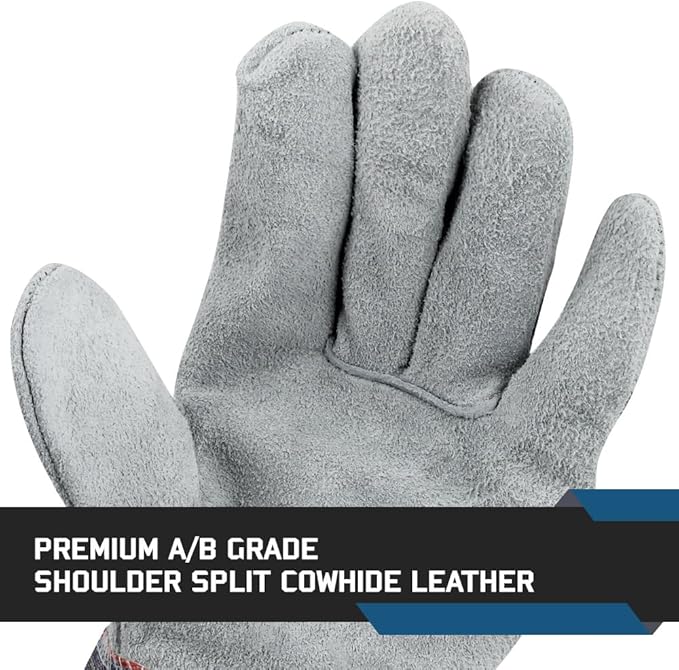 Glove Station Cowhide Split Leather Palm Work Gloves with Rubberized Safety Cuff
